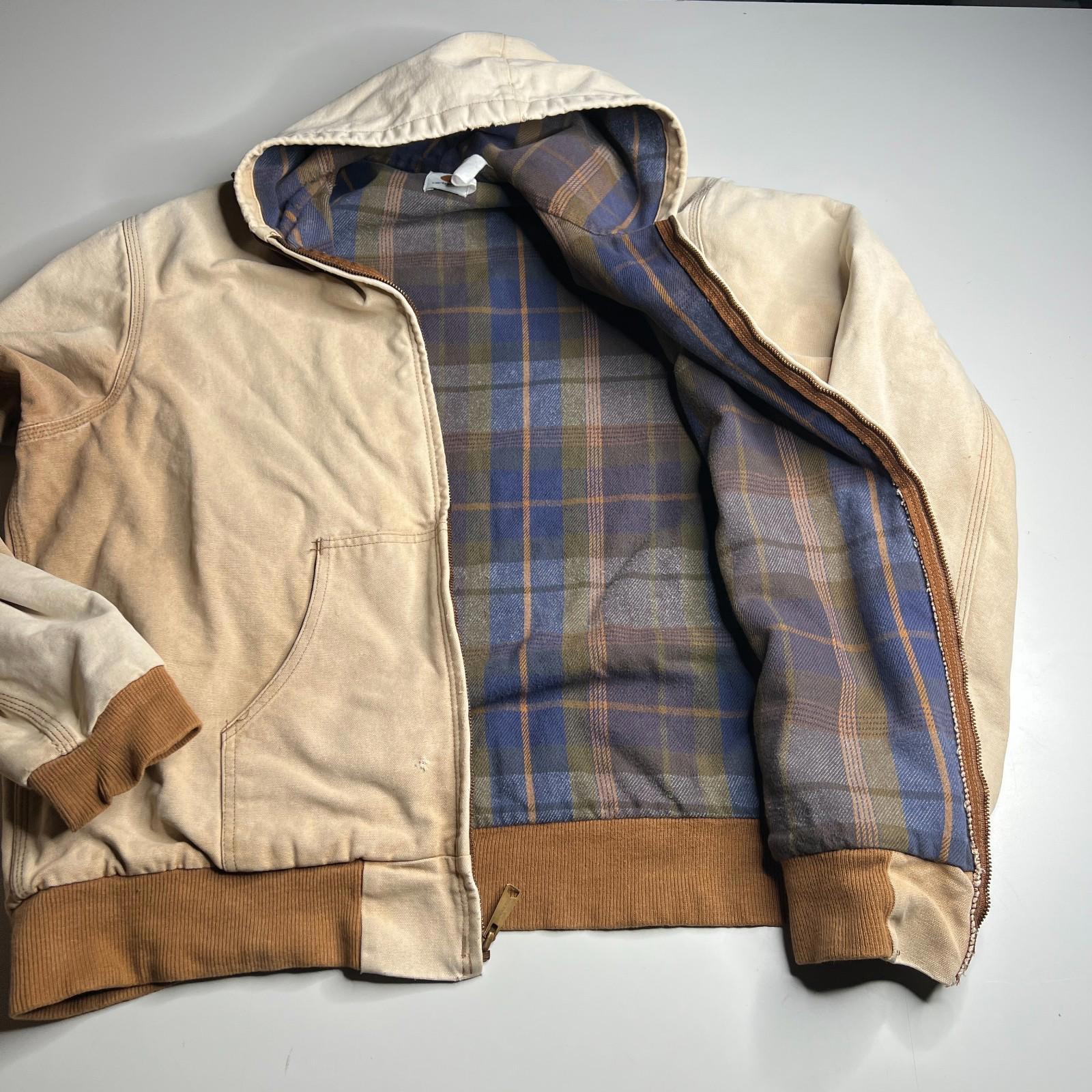 Vintage Carhartt Hooded Jacket Xl Blanket Lined Ykk Usa Workwear Tan